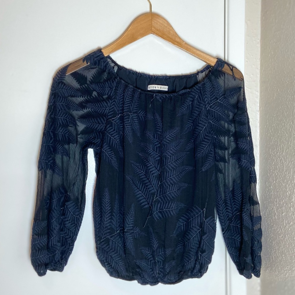 Alice + Olivia Alta Black Fern Peasant Blouse